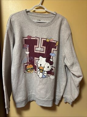 Sanrio Hello Kitty Graphic Sweatshirt - Light Gray & Maroon